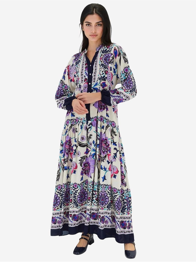 Robe longue imprimée à col en v bdart Lavande - Kiabi