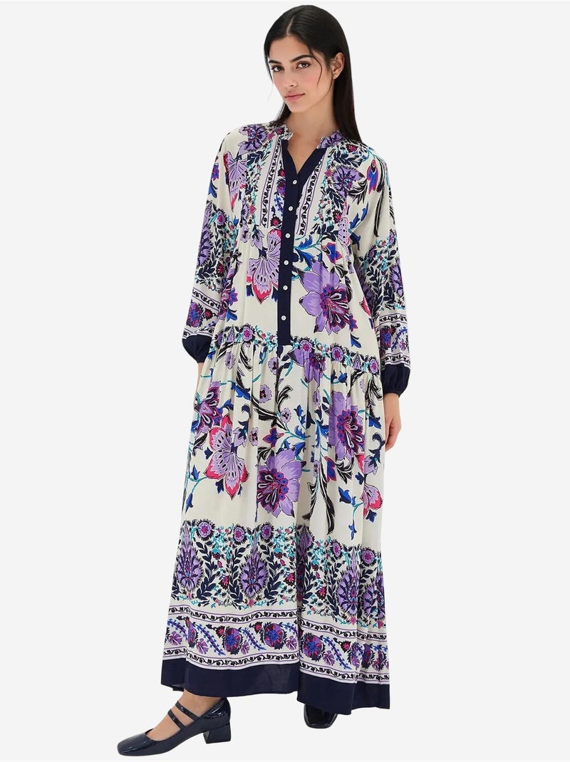 Robe longue imprimée à col en v bdart Lavande - Kiabi