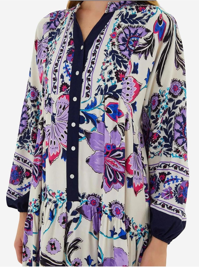 Robe longue imprimée à col en v bdart Lavande - Kiabi