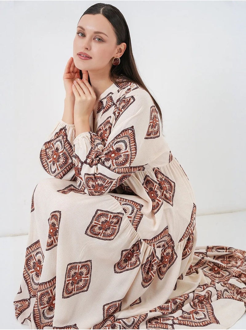 Robe longue imprimée à col en v bdart Lin - Kiabi