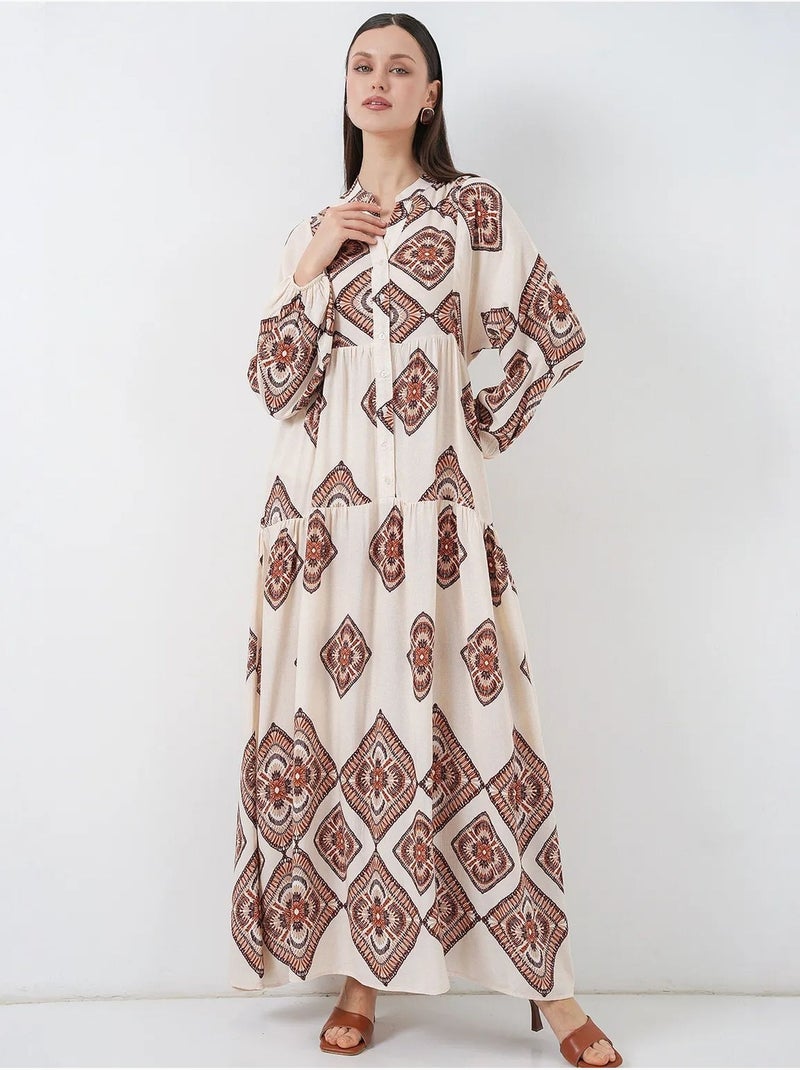 Robe longue imprimée à col en v bdart Lin - Kiabi