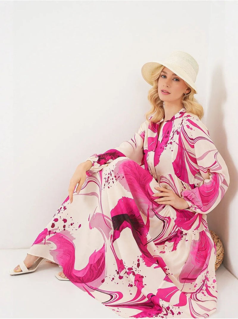 Robe longue imprimée à col en v bdart Magenta - Kiabi
