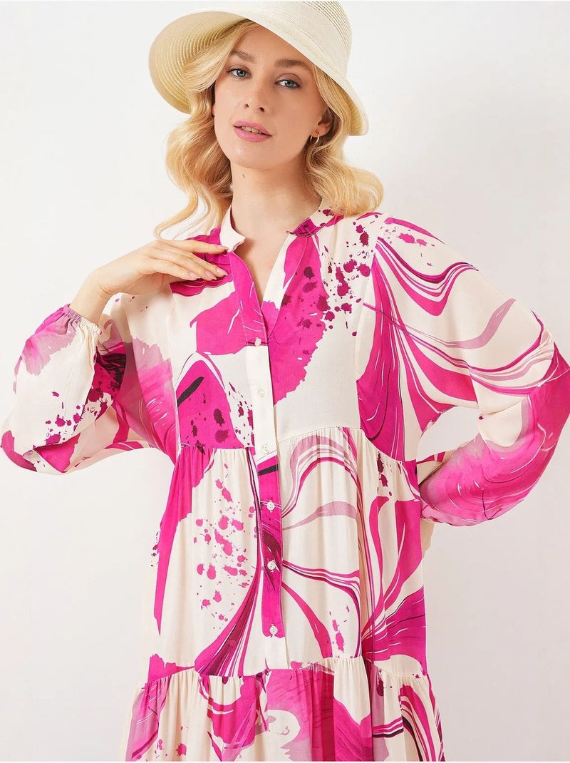 Robe longue imprimée à col en v bdart Magenta - Kiabi