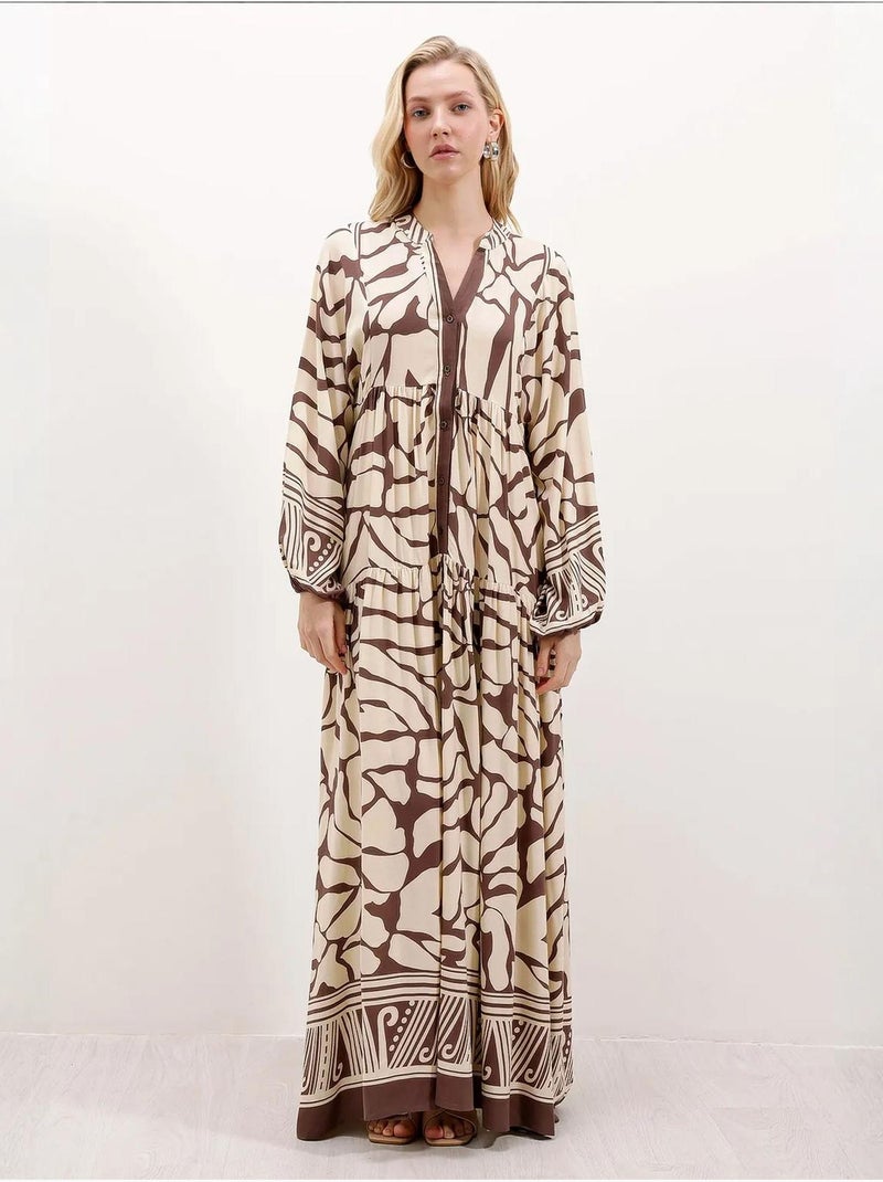Robe longue imprimée à col en v bdart Marron chocolat - Kiabi