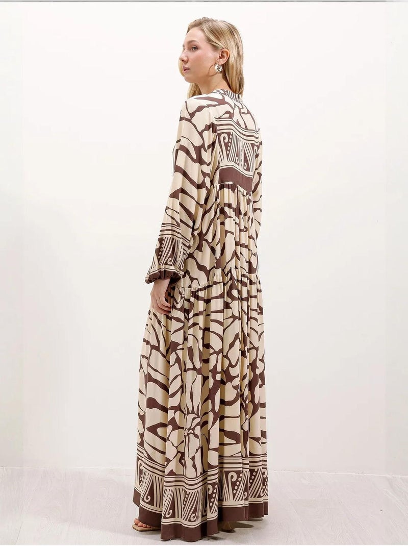 Robe longue imprimée à col en v bdart Marron chocolat - Kiabi