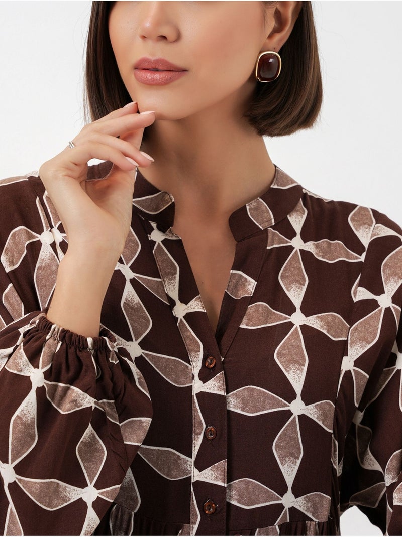 Robe longue imprimée à col en v bdart Miel - Kiabi