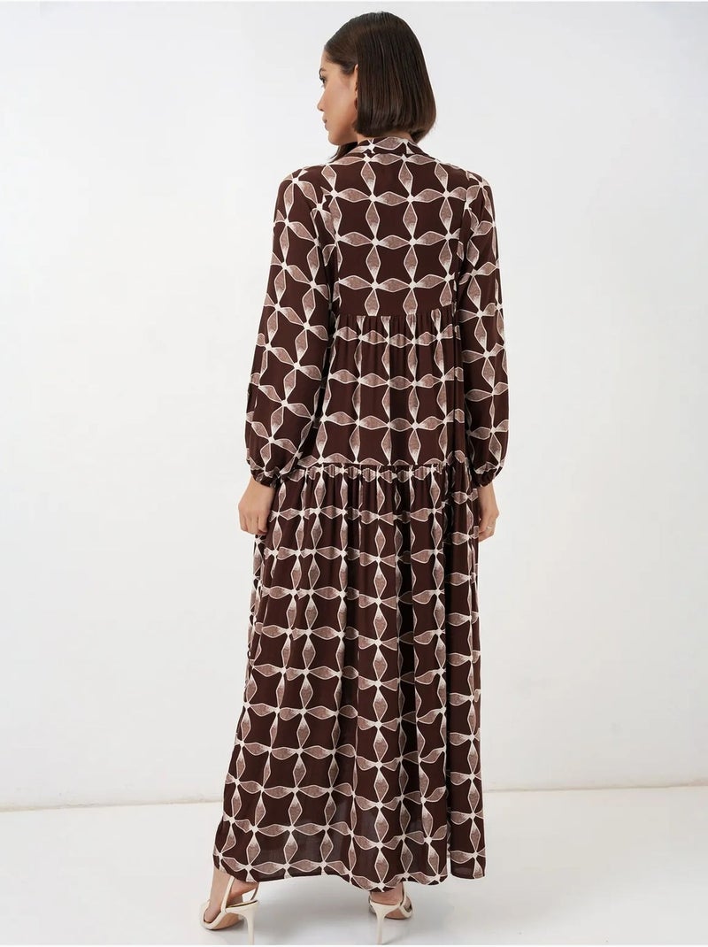 Robe longue imprimée à col en v bdart Miel - Kiabi