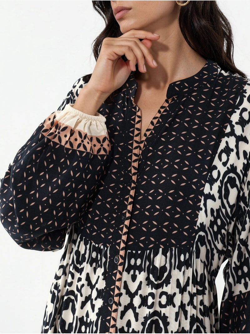 Robe longue imprimée à col en v bdart Nude - Kiabi