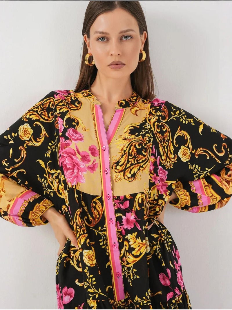 Robe longue imprimée à col en v bdart Or - Kiabi