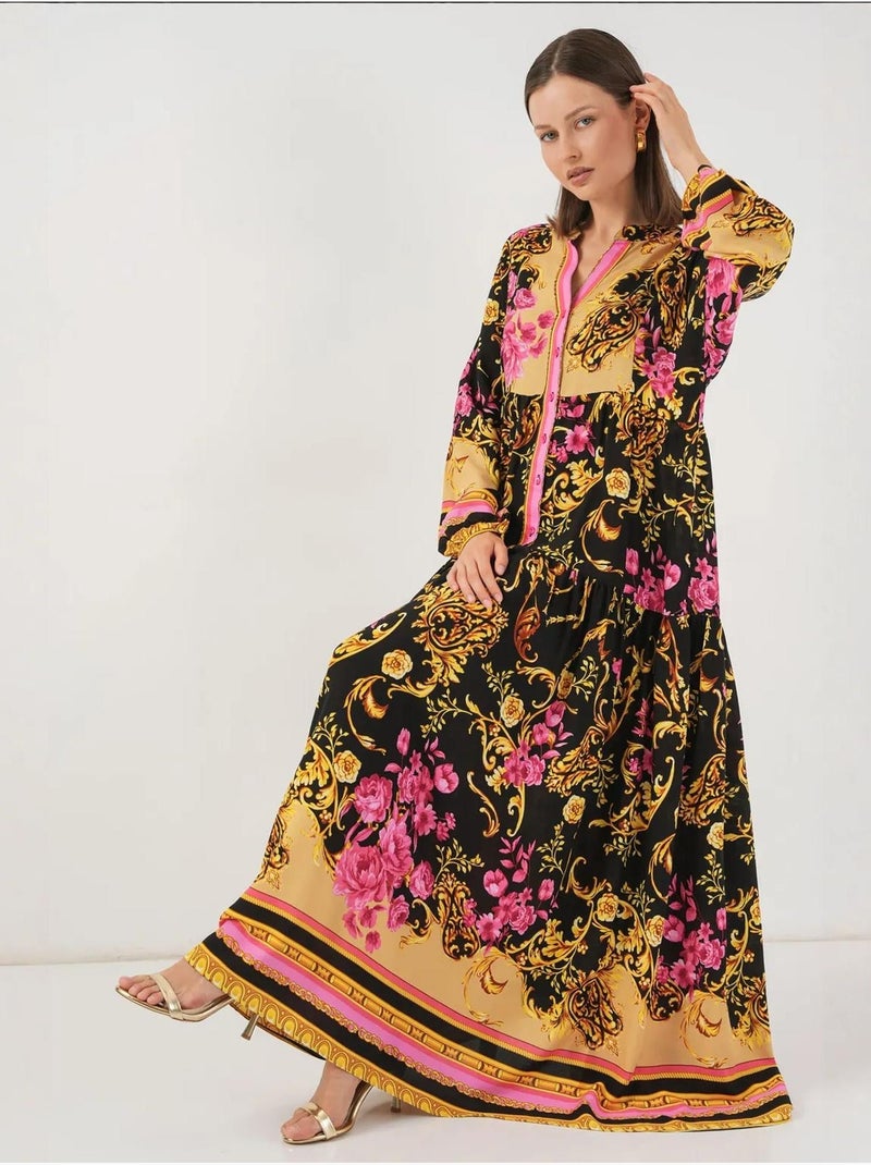 Robe longue imprimée à col en v bdart Or - Kiabi