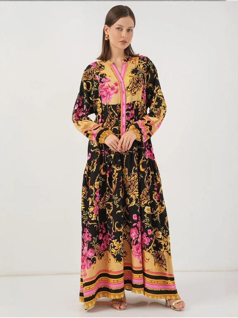 Robe longue imprimée à col en v bdart Or - Kiabi