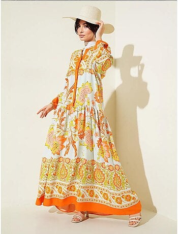 Robe longue imprimée à col en v bdart