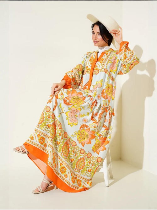 Robe longue imprimée à col en v bdart - Kiabi Robe longue imprimée à col en v bdart - Kiabi