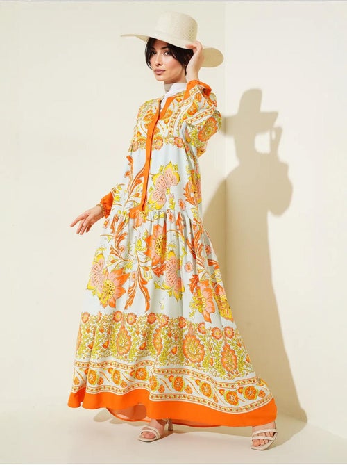 Robe longue imprimée à col en v bdart - Kiabi Robe longue imprimée à col en v bdart - Kiabi