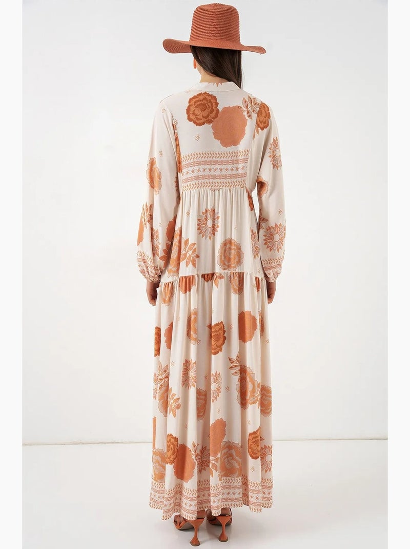 Robe longue imprimée à col en v bdart Orange mandarine - Kiabi
