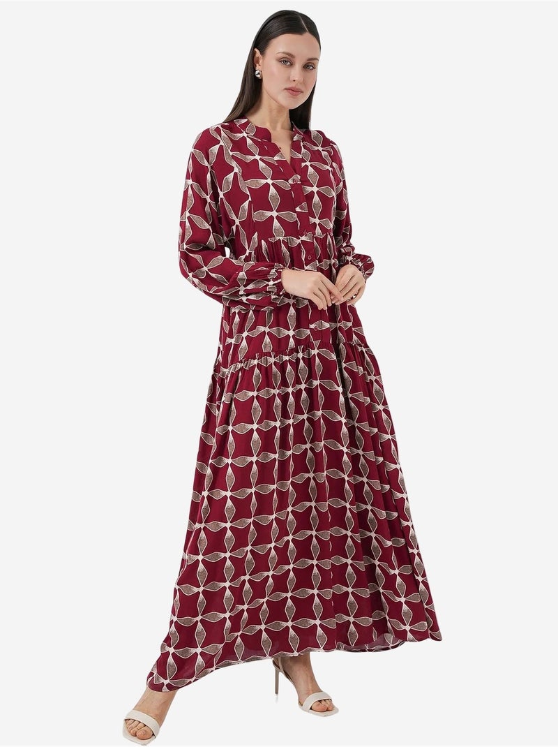Robe longue imprimée à col en v bdart Prune - Kiabi