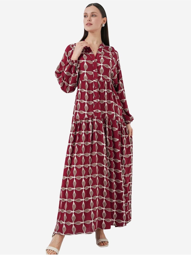 Robe longue imprimée à col en v bdart Prune - Kiabi