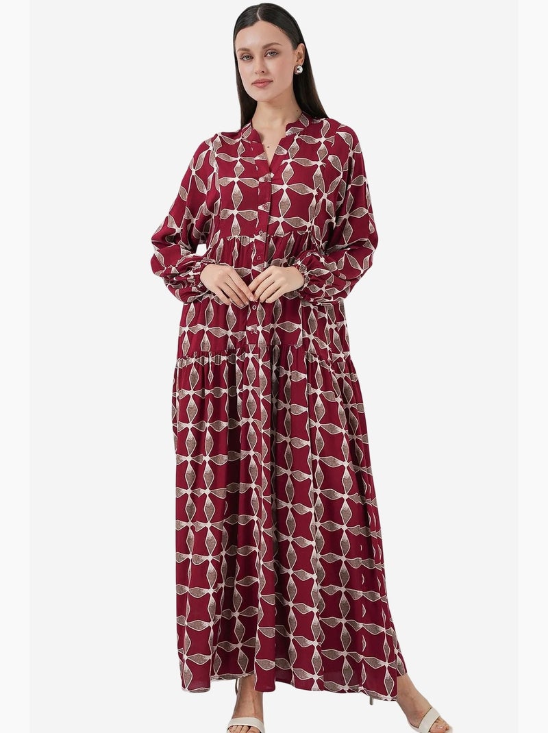 Robe longue imprimée à col en v bdart Prune - Kiabi