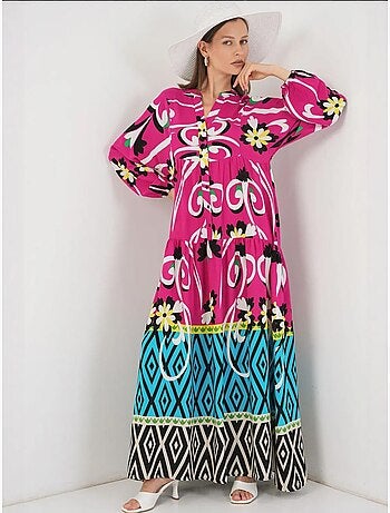 Robe longue imprimée à col en v bdart