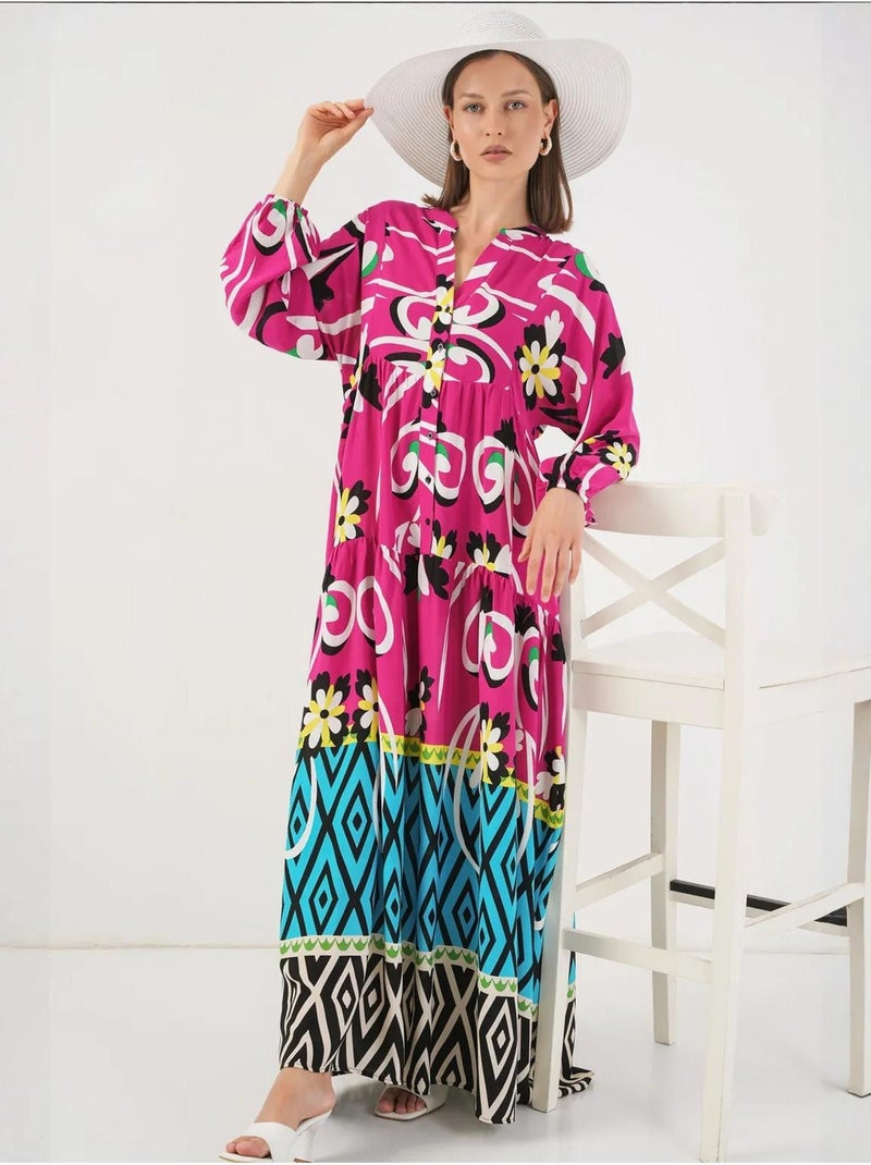 Robe longue imprimée à col en v bdart Rose fushia - Kiabi