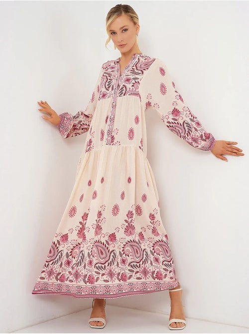Robe longue imprimée à col en v bdart - Kiabi Robe longue imprimée à col en v bdart - Kiabi