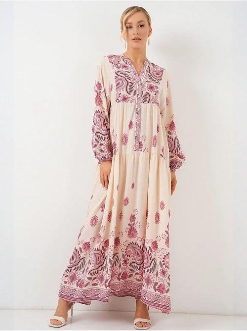 Robe longue imprimée à col en v bdart - Kiabi Robe longue imprimée à col en v bdart - Kiabi