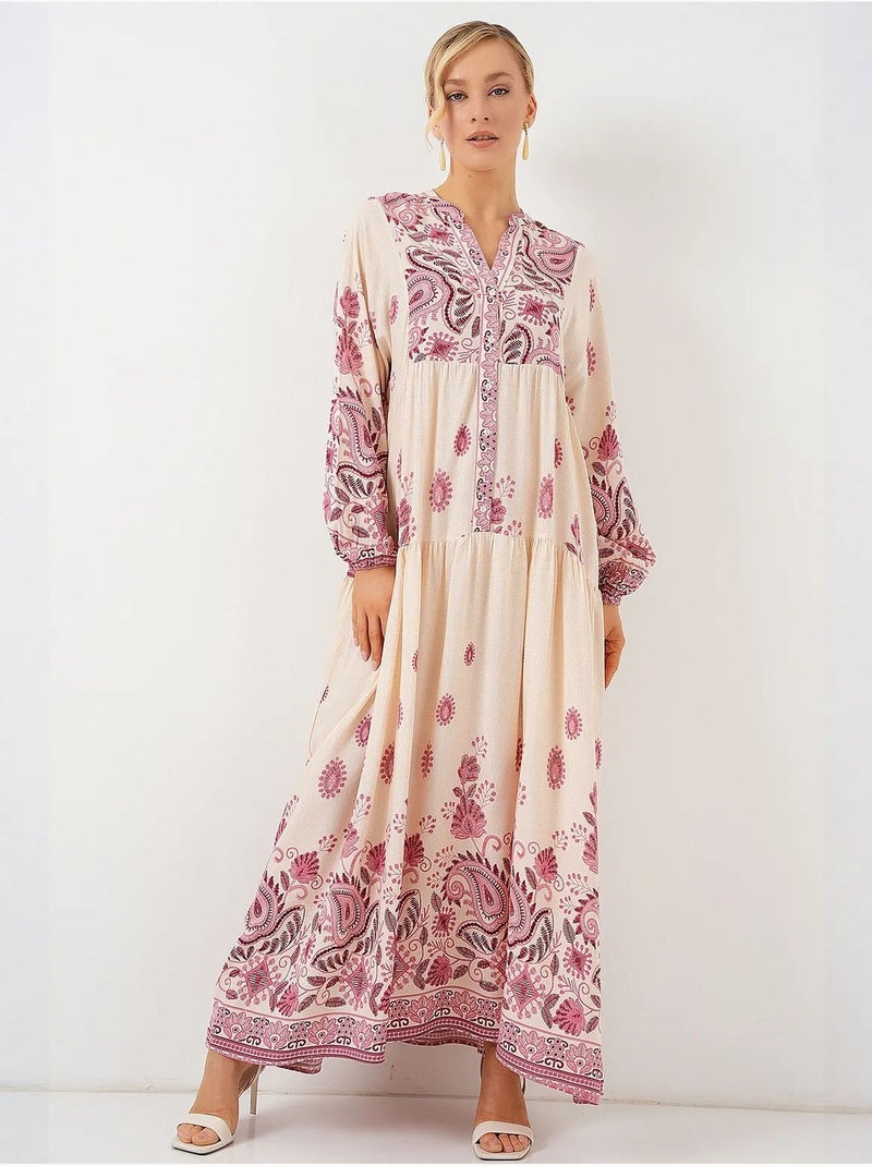 Robe longue imprimée à col en v bdart Rose pâle - Kiabi