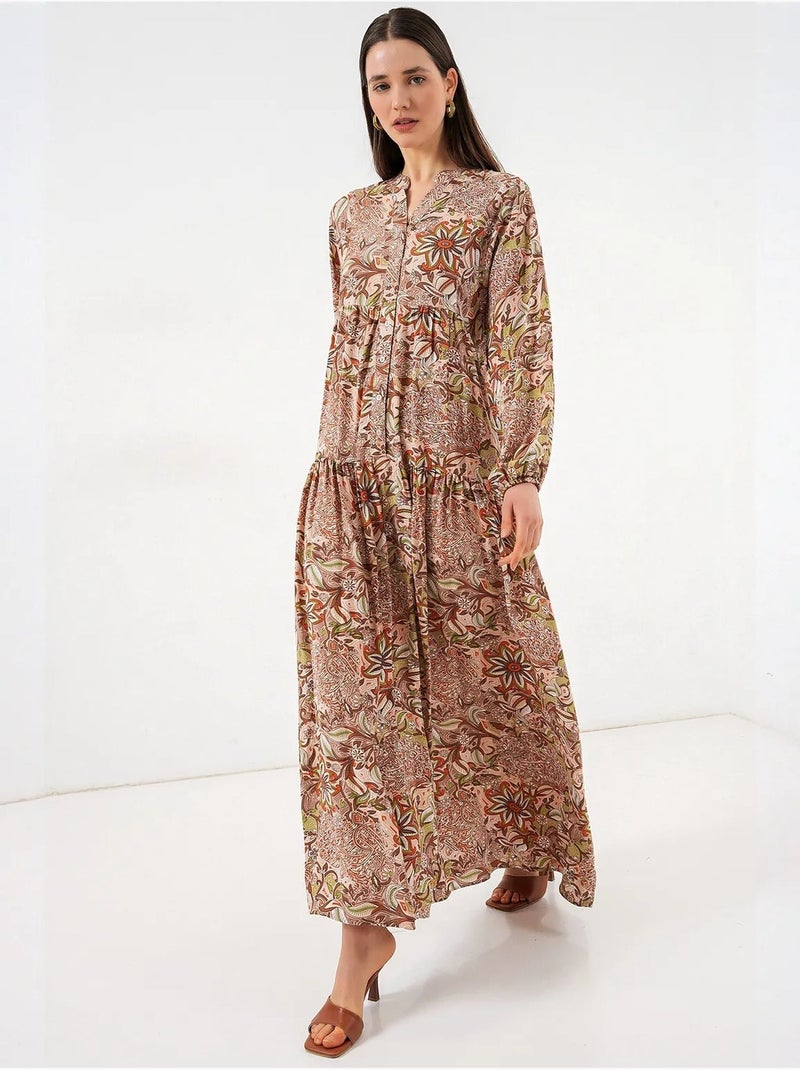 Robe longue imprimée à col en v bdart Rouge brique - Kiabi