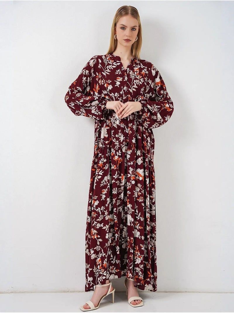 Robe longue imprimée à col en v bdart Rouge foncé - Kiabi