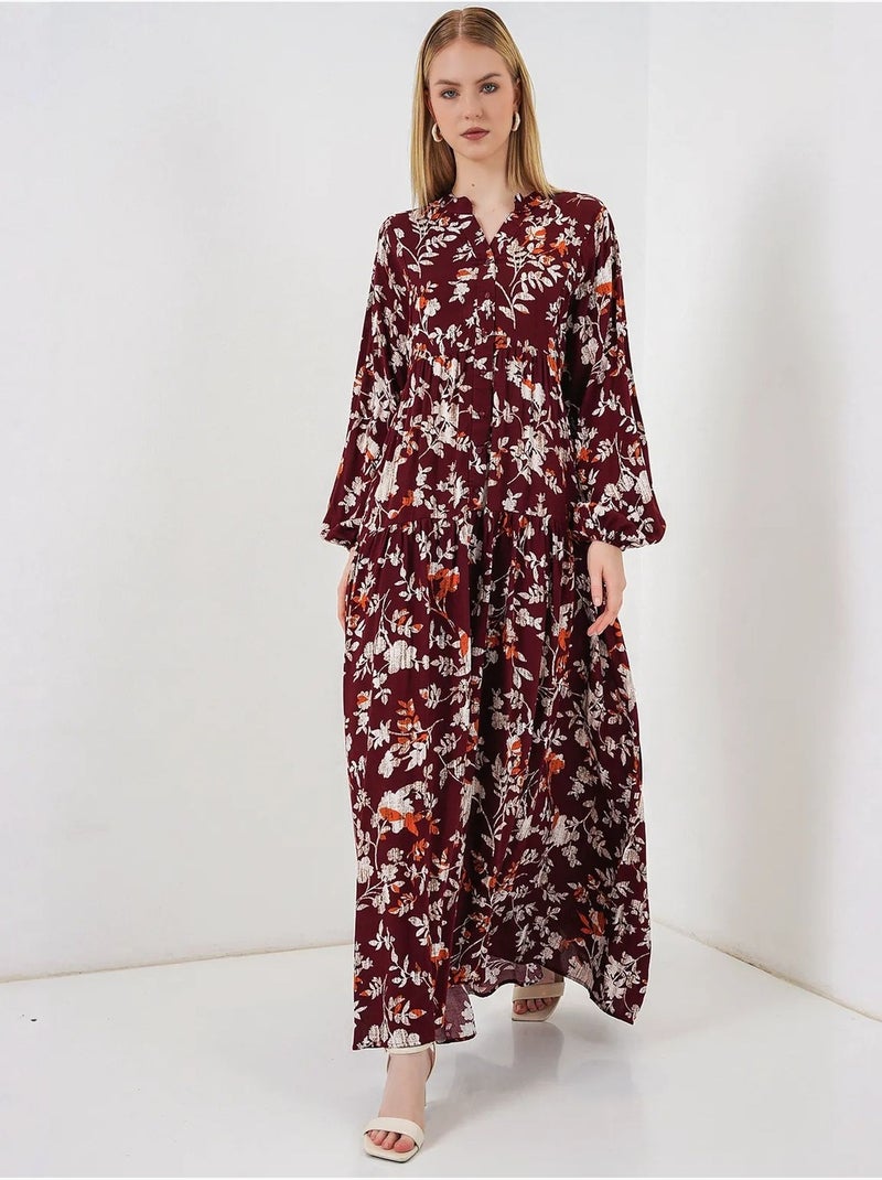 Robe longue imprimée à col en v bdart Rouge foncé - Kiabi