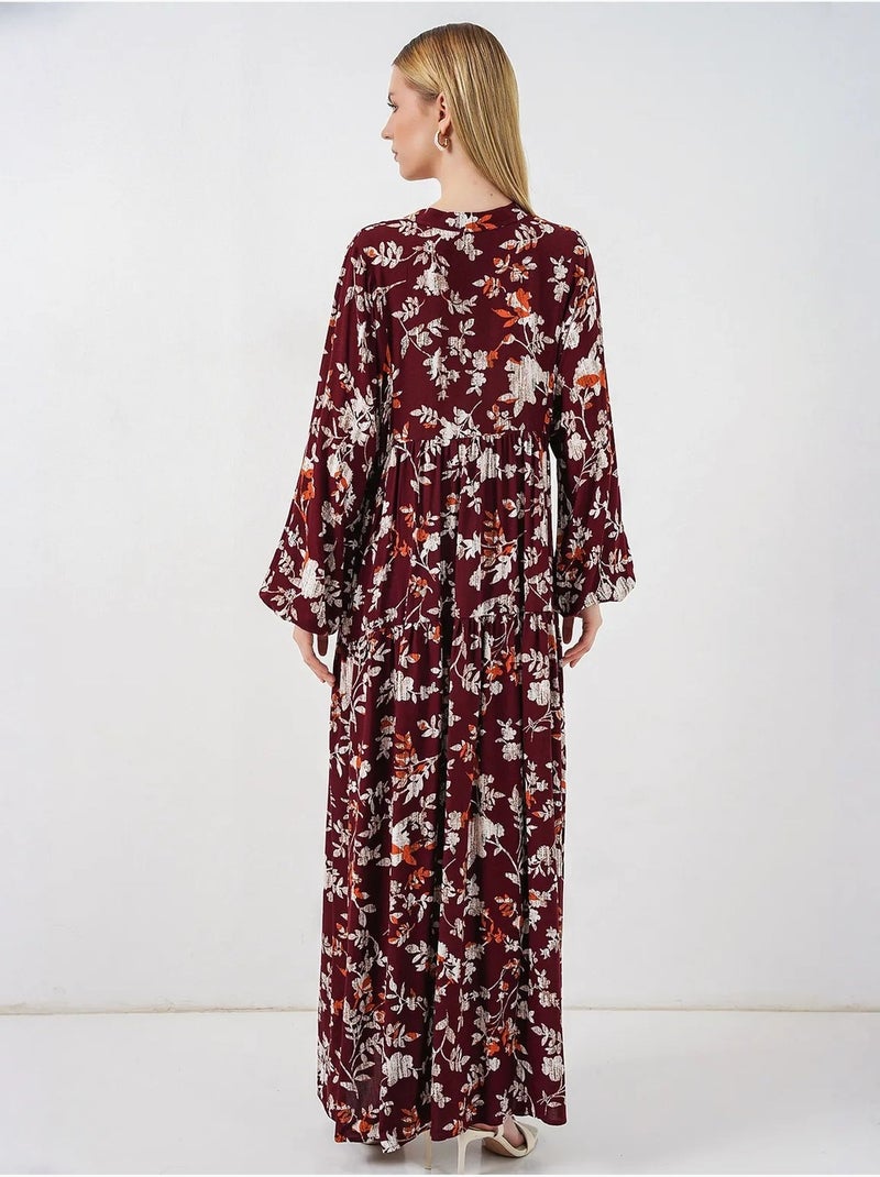 Robe longue imprimée à col en v bdart Rouge foncé - Kiabi