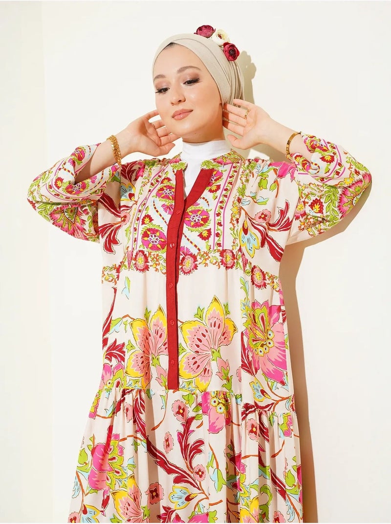 Robe longue imprimée à col en v bdart Rouge grenat - Kiabi