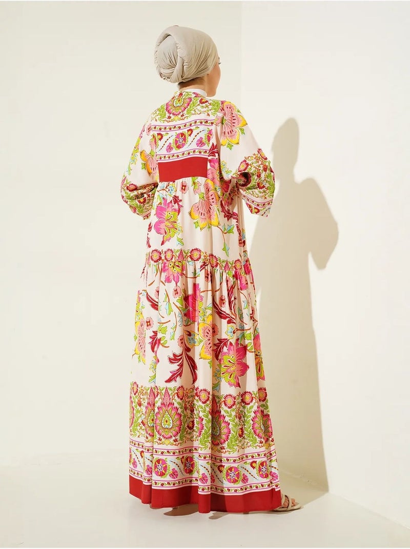 Robe longue imprimée à col en v bdart Rouge grenat - Kiabi