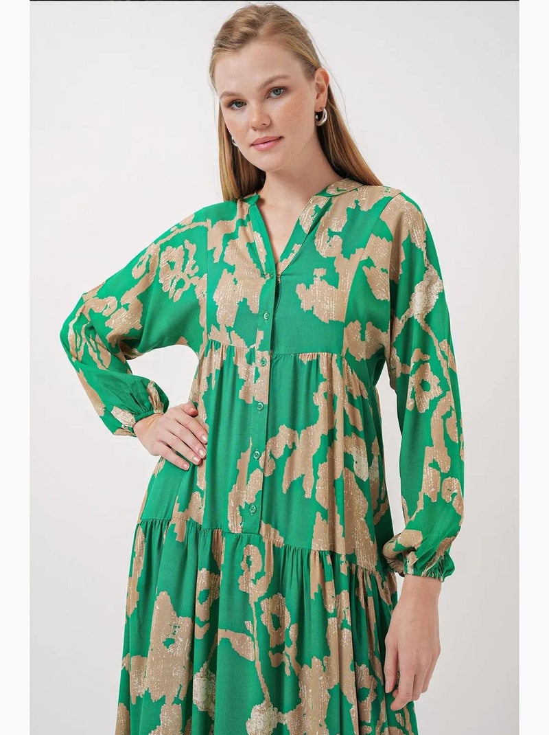 Robe longue imprimée à col en v bdart Vert anis - Kiabi