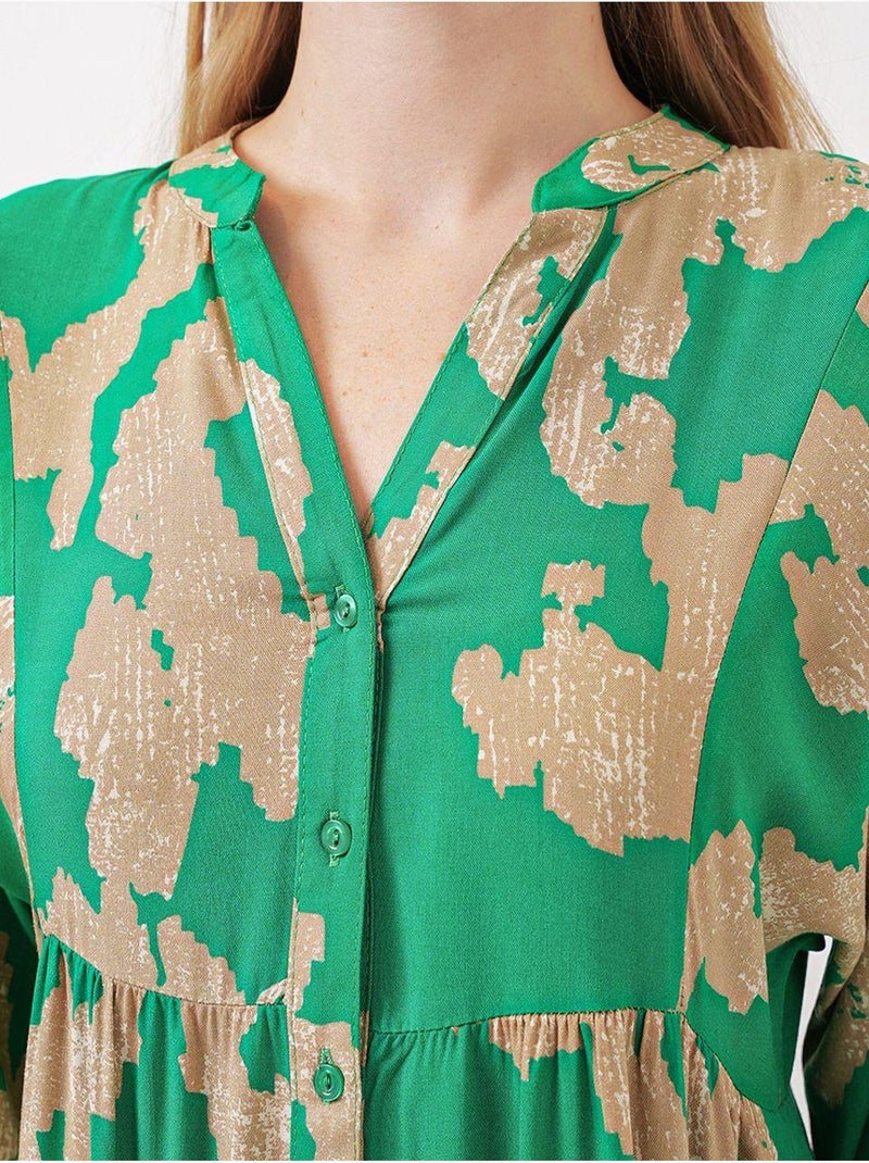 Robe longue imprimée à col en v bdart Vert anis - Kiabi