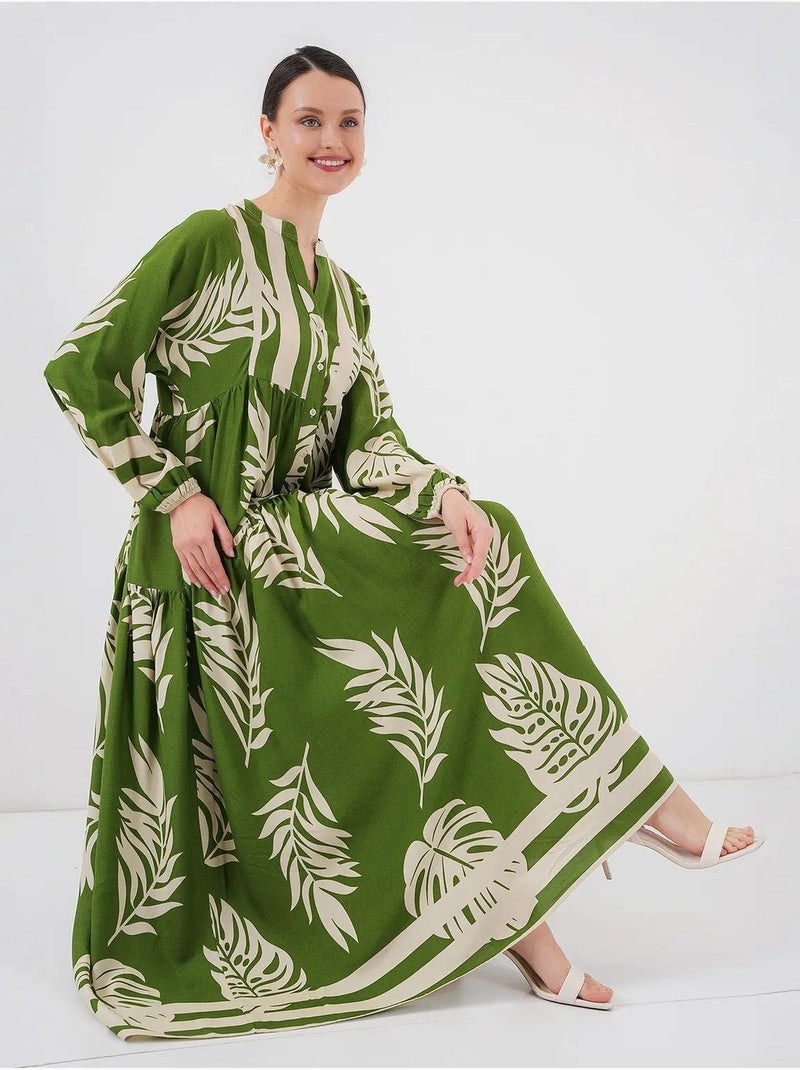 Robe longue imprimée à col en v bdart Vert bouteille - Kiabi