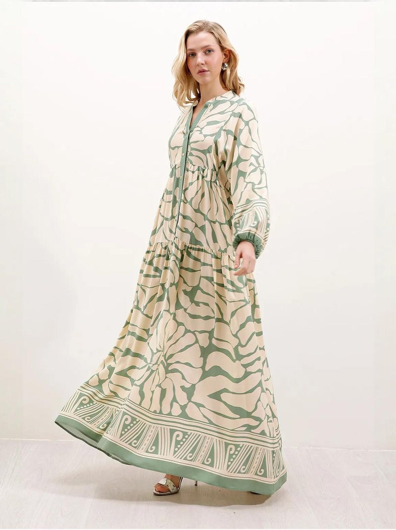 Robe longue imprimée à col en v bdart Vert clair - Kiabi