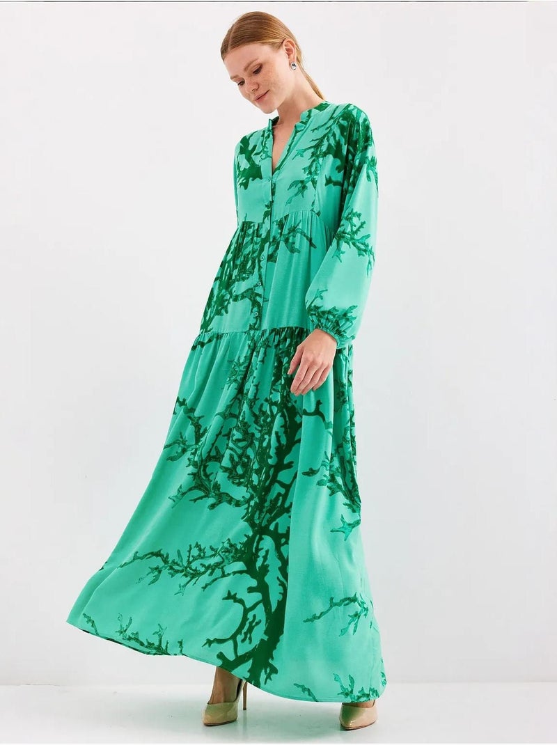 Robe longue imprimée à col en v bdart Vert émeraude - Kiabi