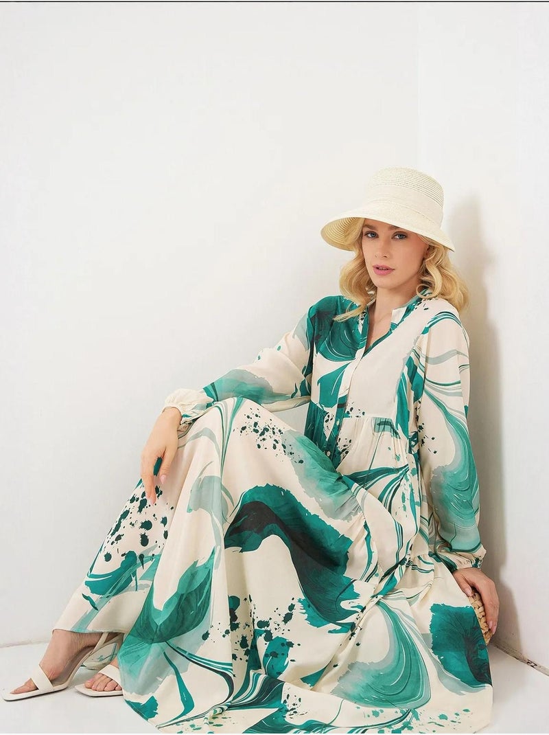 Robe longue imprimée à col en v bdart Vert émeraude - Kiabi