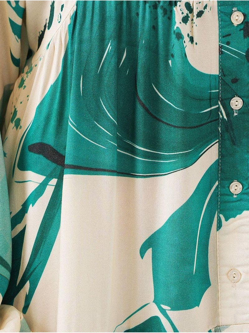 Robe longue imprimée à col en v bdart Vert émeraude - Kiabi