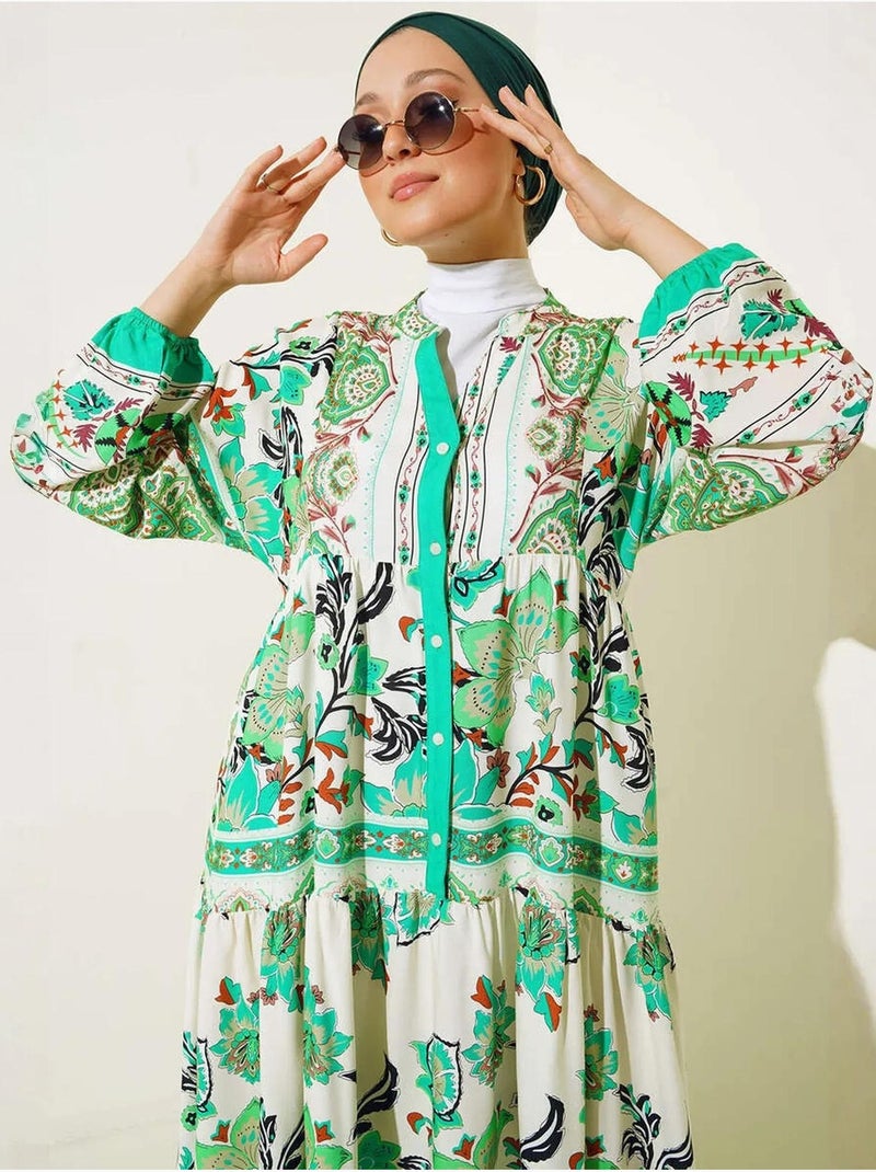 Robe longue imprimée à col en v bdart Vert jade - Kiabi