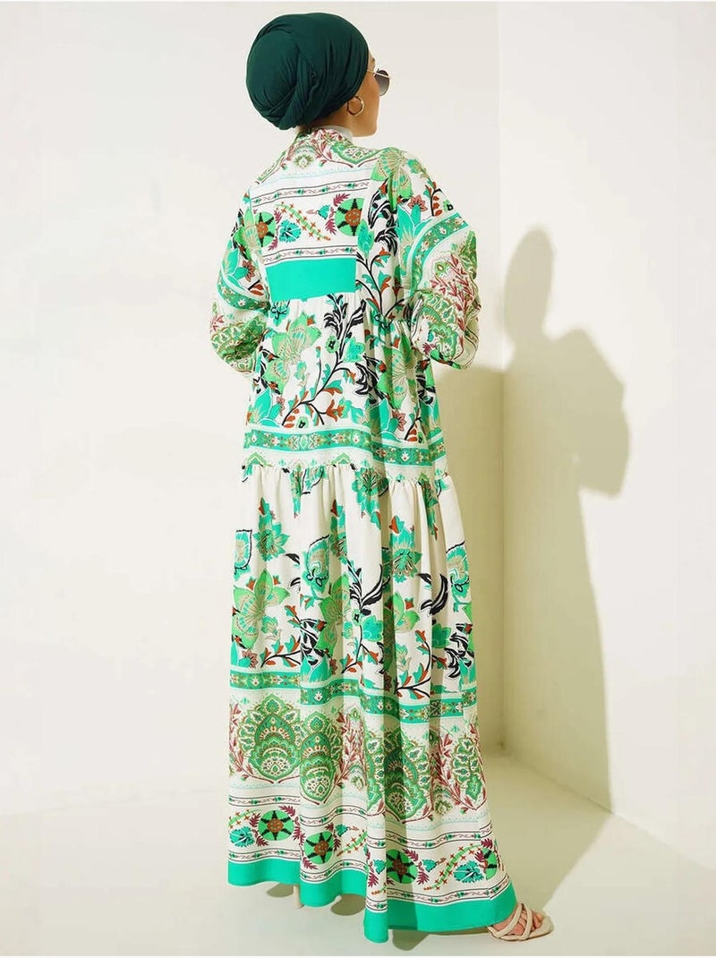 Robe longue imprimée à col en v bdart Vert jade - Kiabi