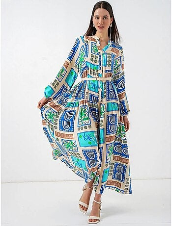 Robe longue imprimée à col en v bdart