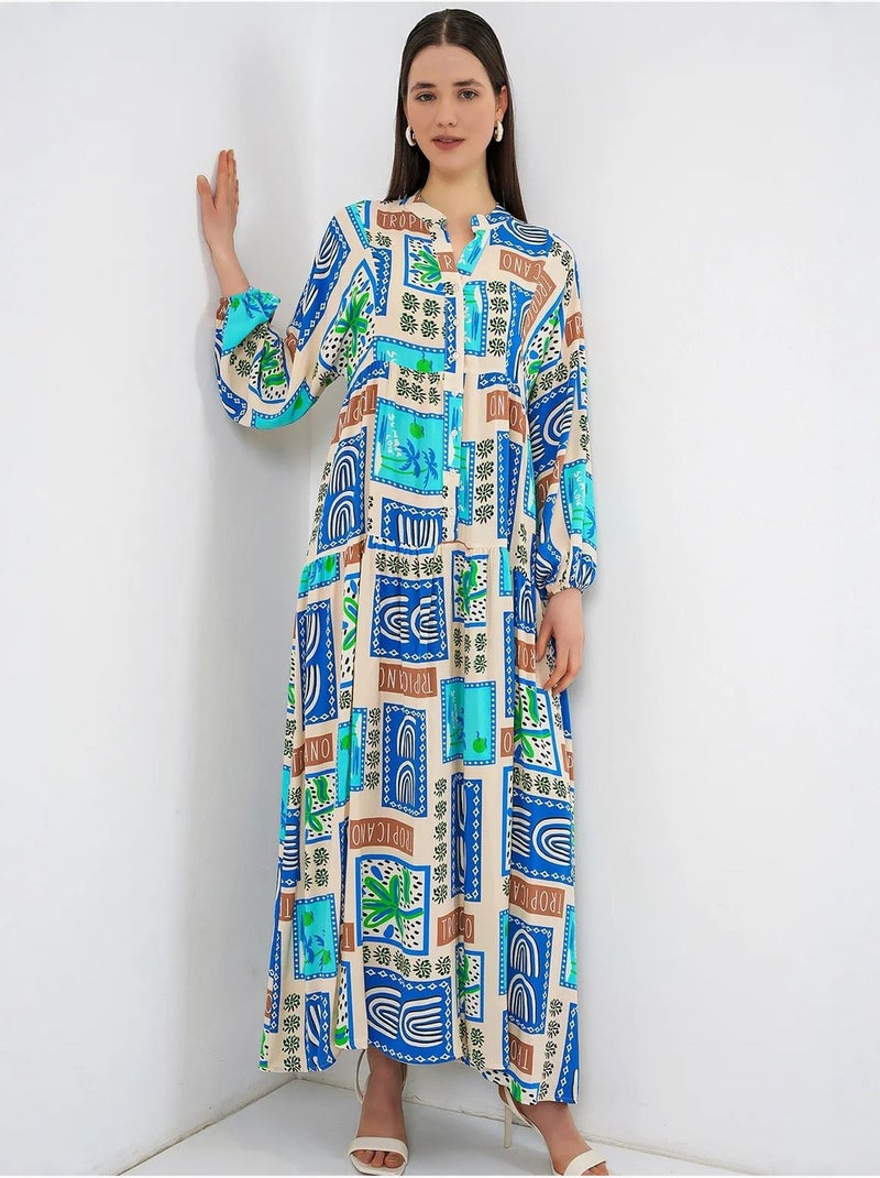 Robe longue imprimée à col en v bdart Vert kaki clair - Kiabi