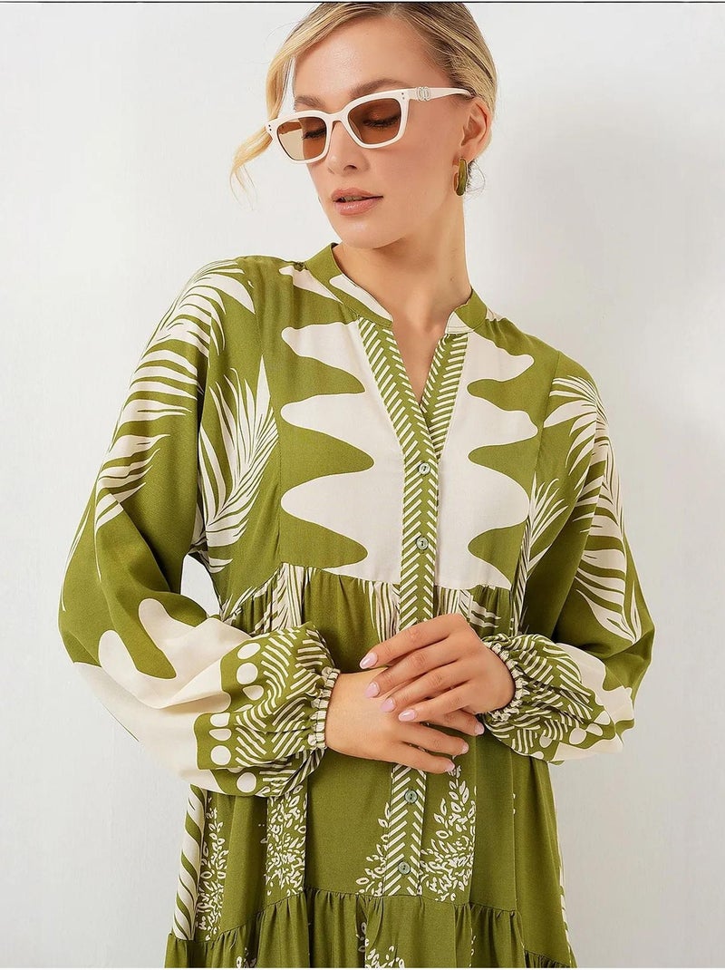 Robe longue imprimée à col en v bdart Vert olive - Kiabi