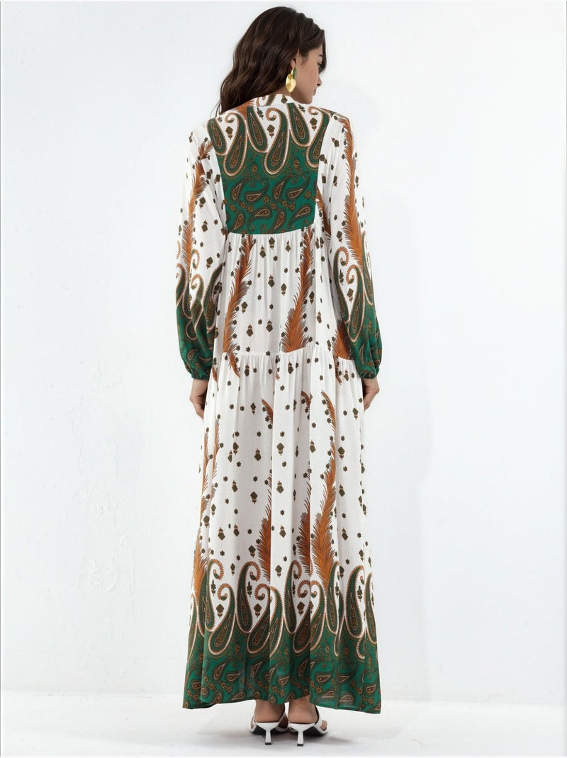Robe longue imprimée à col en v bdart Vert olive - Kiabi