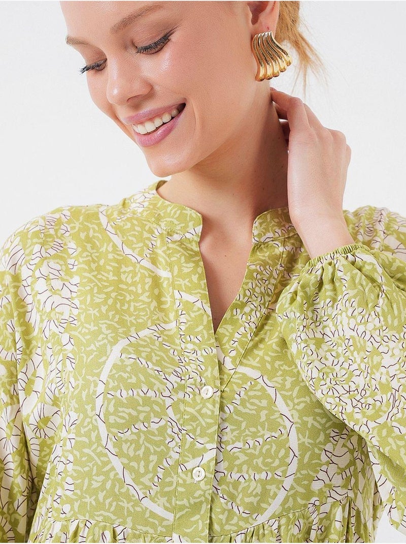 Robe longue imprimée à col en v bdart Vert tilleul - Kiabi