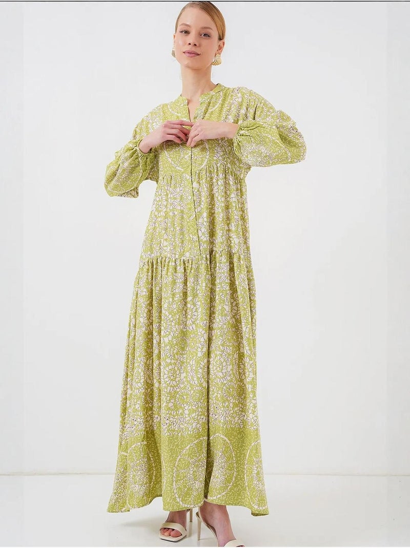 Robe longue imprimée à col en v bdart Vert tilleul - Kiabi