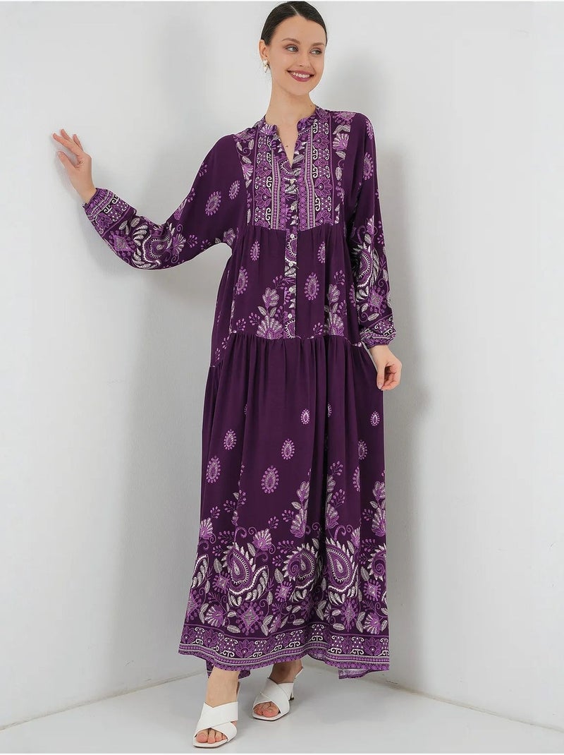 Robe longue imprimée à col en v bdart Violet - Kiabi
