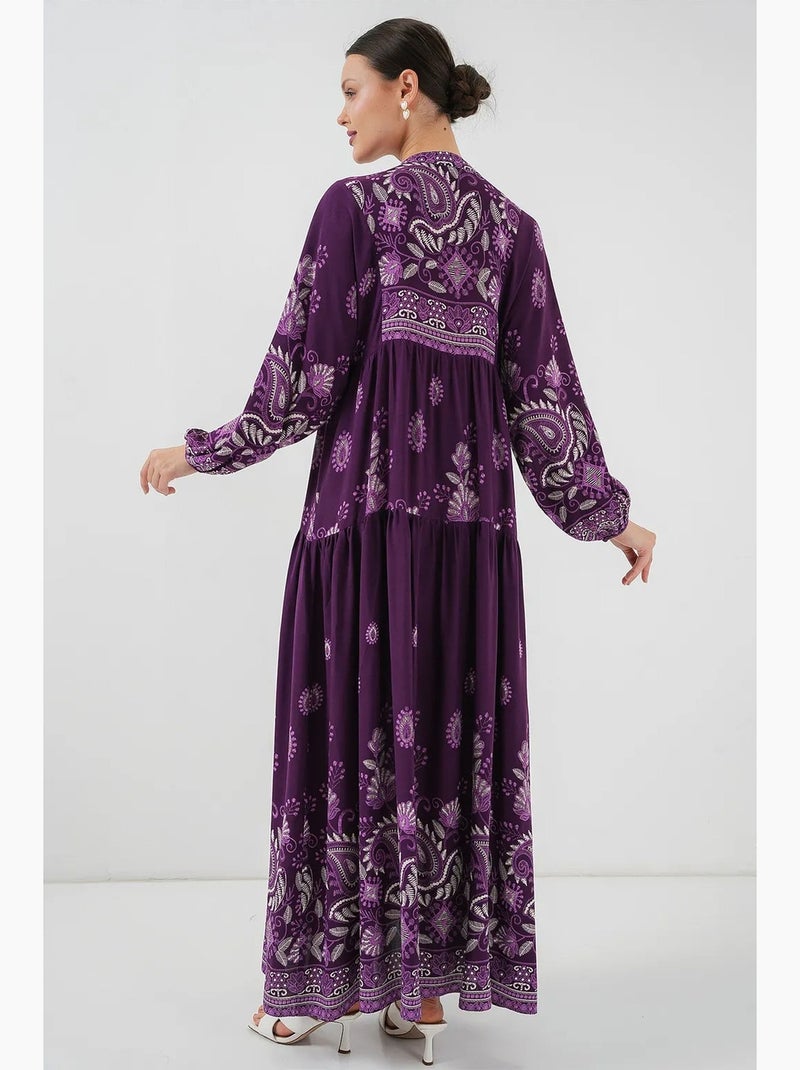 Robe longue imprimée à col en v bdart Violet - Kiabi